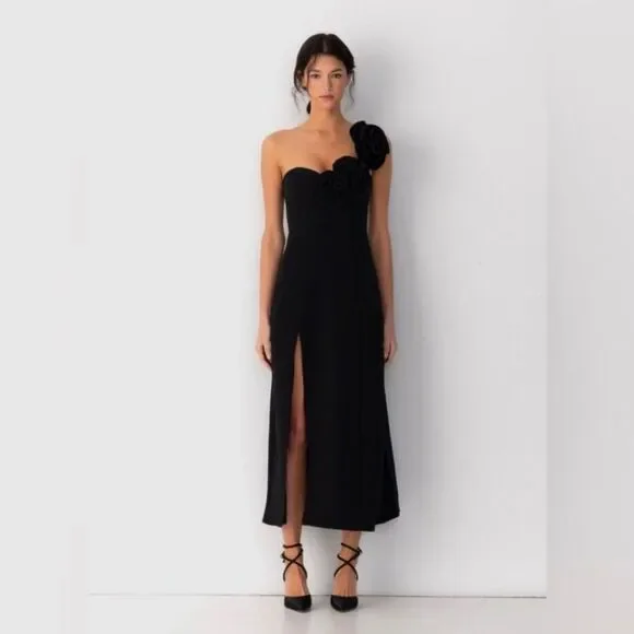 the wolf gang flores midi dress The Wolf Gang Flores Rose Midi Dress